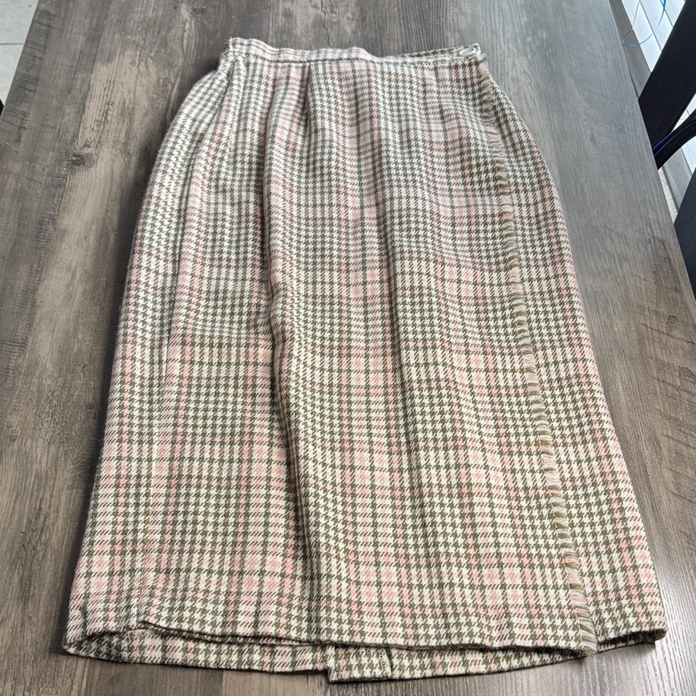 Cotttagecore Pink & Tan Plaid Midi Skirt - Classic High-Waist Style
